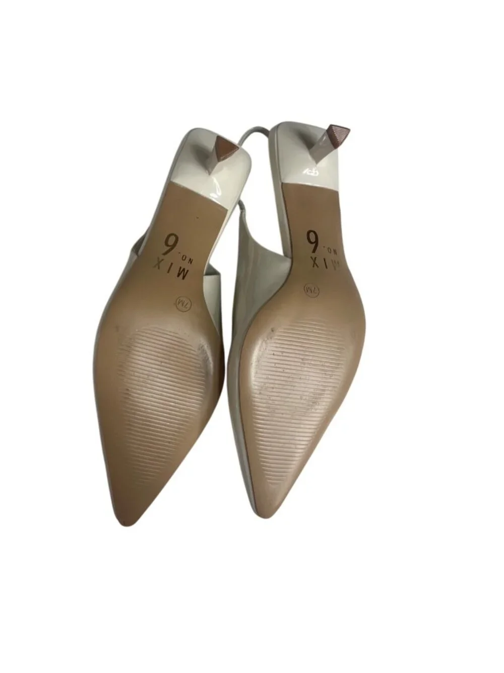Mix No. 6 Slingback Kitten Heel Shoes Pointed Toe Size 7M Beige Elegant Classic